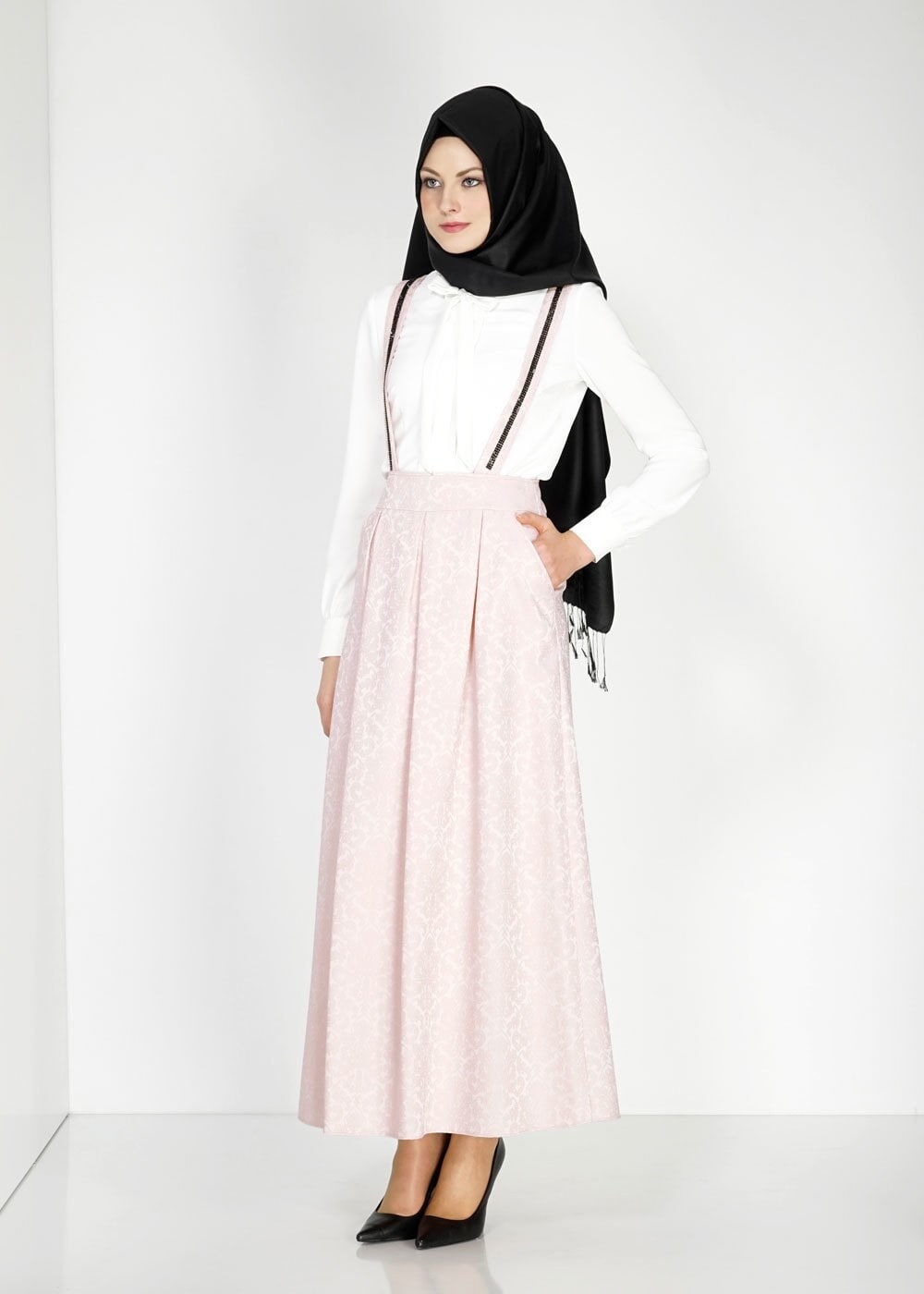 Tesettür giyim PUDRA PİLELİ JAKAR JİLE ETEK 6728