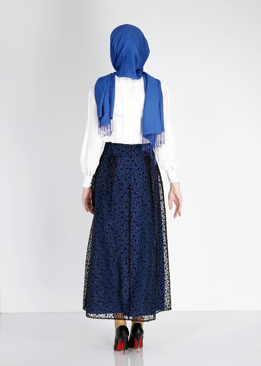 Tesettür giyim SİYAH PUANTİYE DESENLİ TÜL DETAYLI ETEK 6730