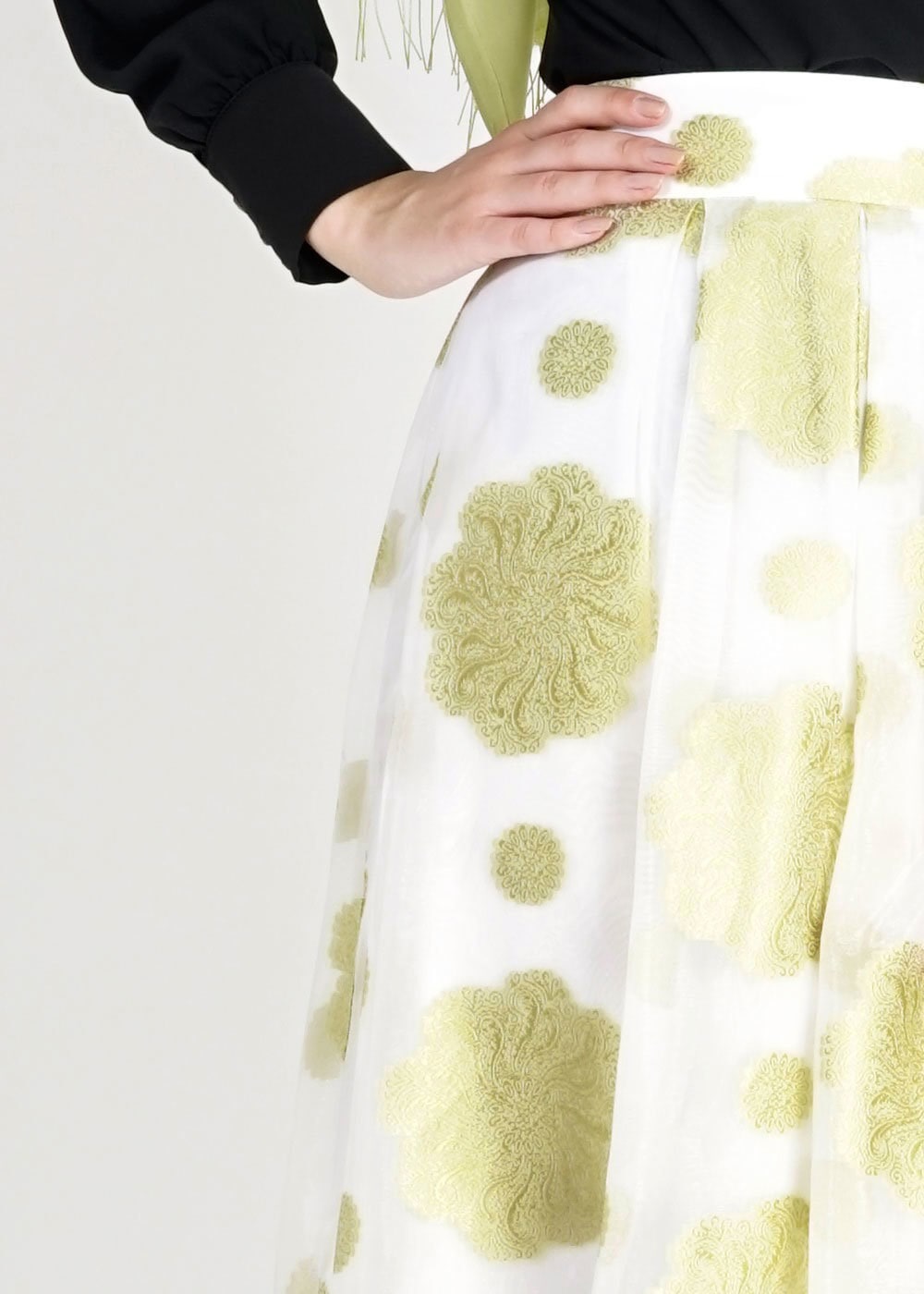 Tesettür giyim YEŞİL ÇİÇEK DESENLİ PİLELİ ETEK 6731