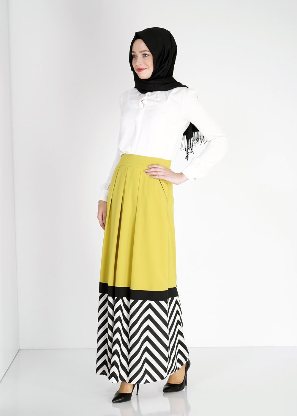 Tesettür giyim YEŞİL 6732 İndila Tesettür Etek