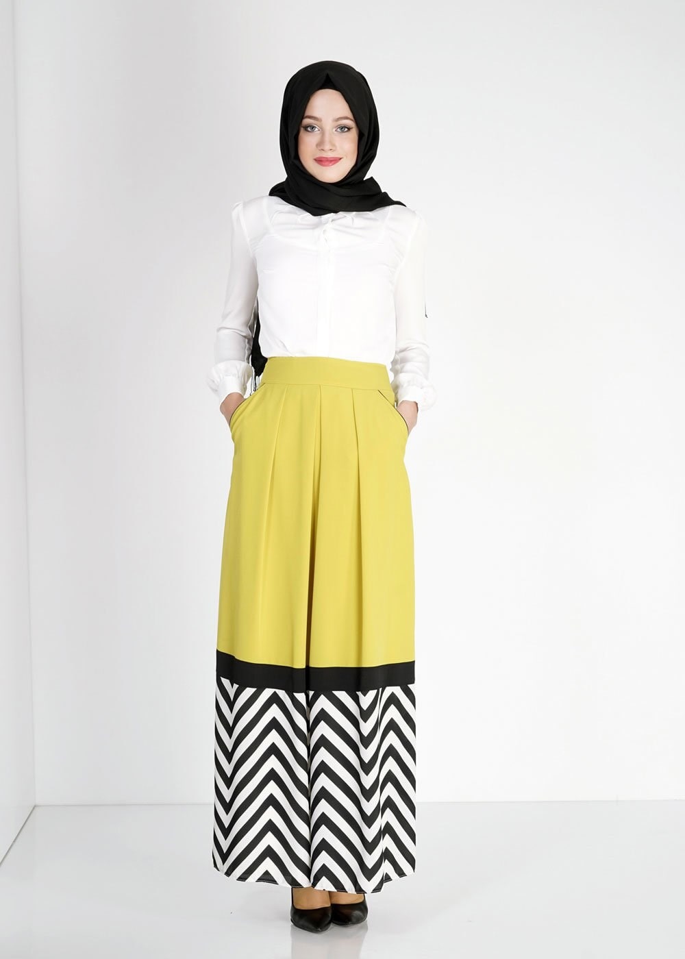 Tesettür giyim YEŞİL 6732 İndila Tesettür Etek