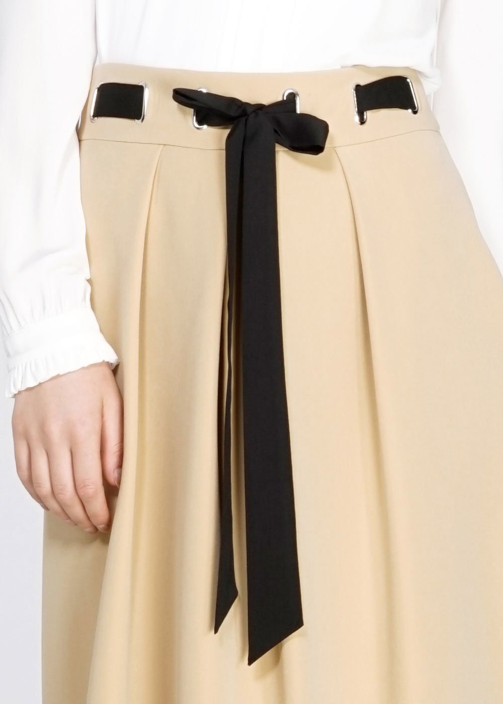 Tesettür giyim SARI BELİ KUŞAKLI PİLE DETAYLI ETEK 6734 