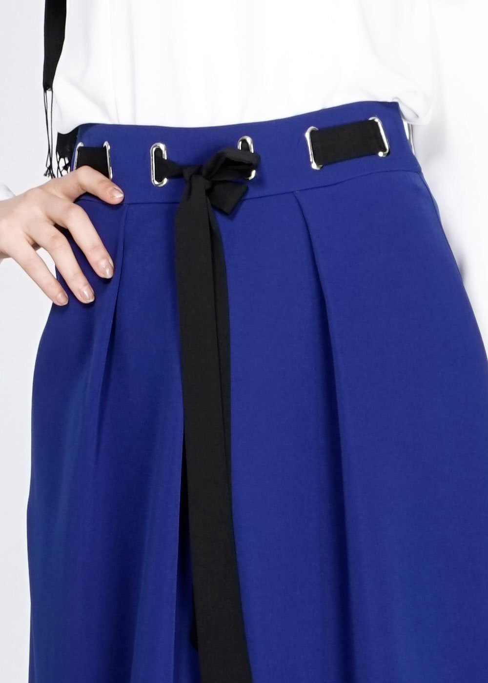 Tesettür giyim LACİVERT BELİ KUŞAKLI PİLE DETAYLI ETEK 6734 