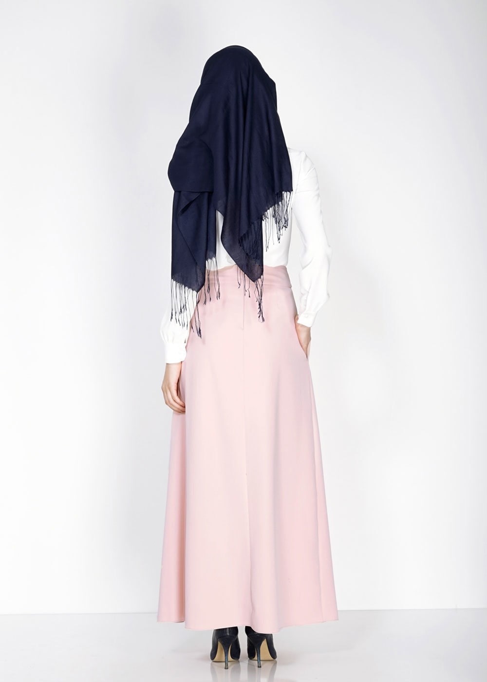 Tesettür giyim PUDRA BELİ KUŞAKLI PİLE DETAYLI ETEK 6734 