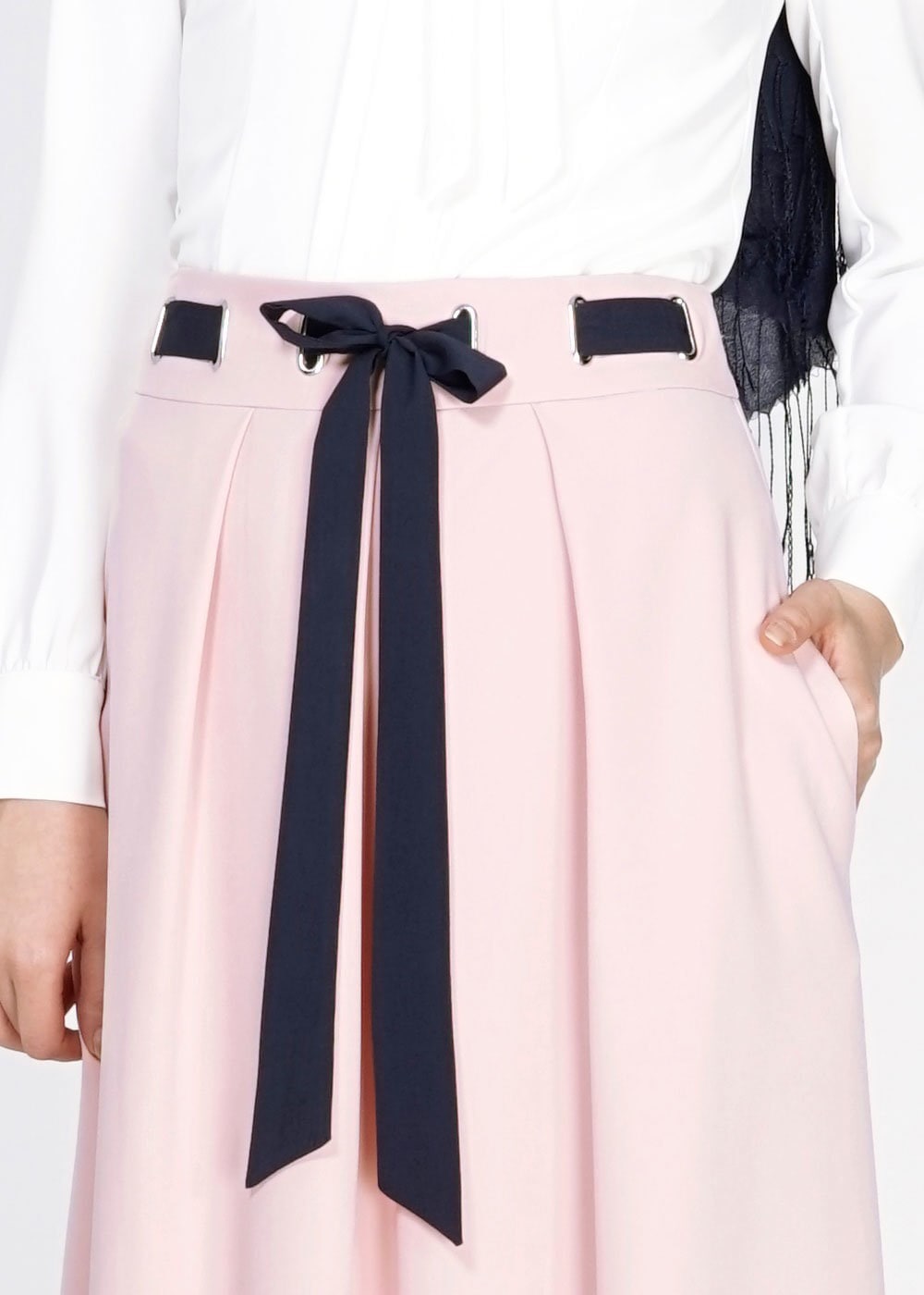 Tesettür giyim PUDRA BELİ KUŞAKLI PİLE DETAYLI ETEK 6734 