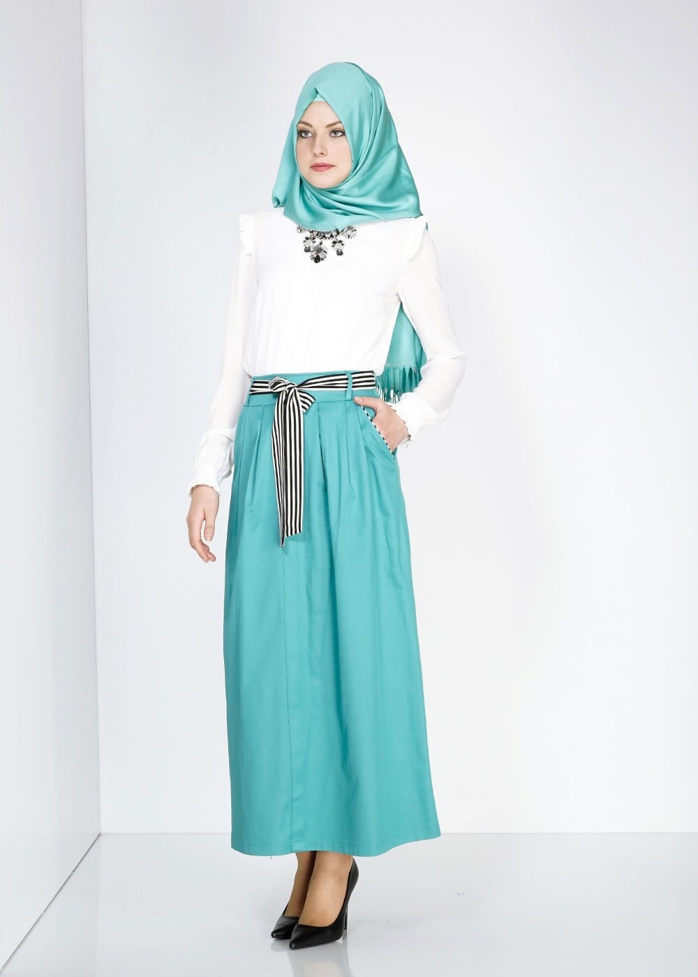 Tesettür giyim MAVİ 6737 Loran Tesettür Etek