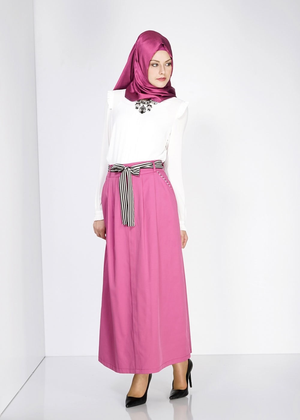 Tesettür giyim FUŞYA 6737 Loran Tesettür Etek