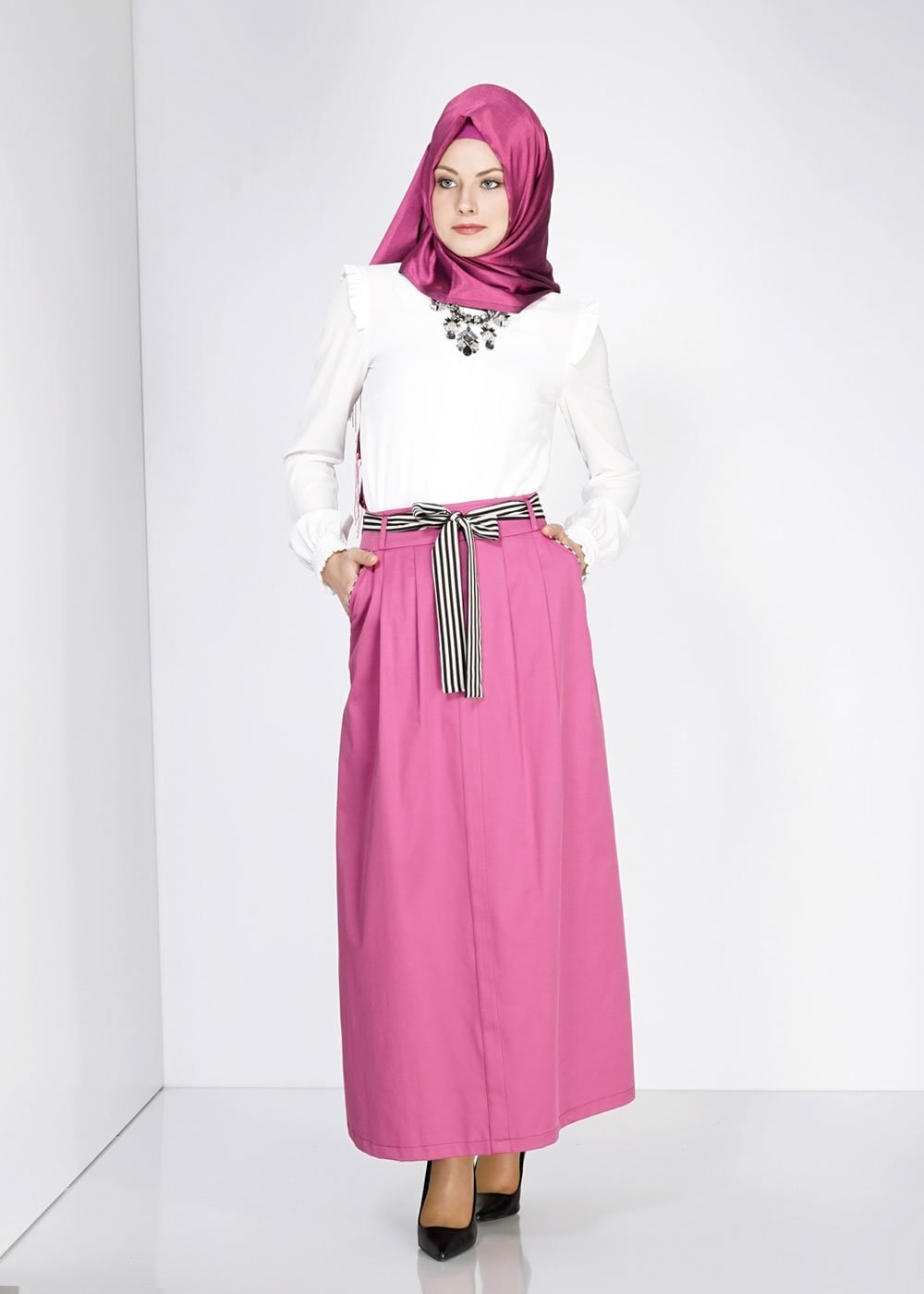 Tesettür giyim FUŞYA 6737 Loran Tesettür Etek