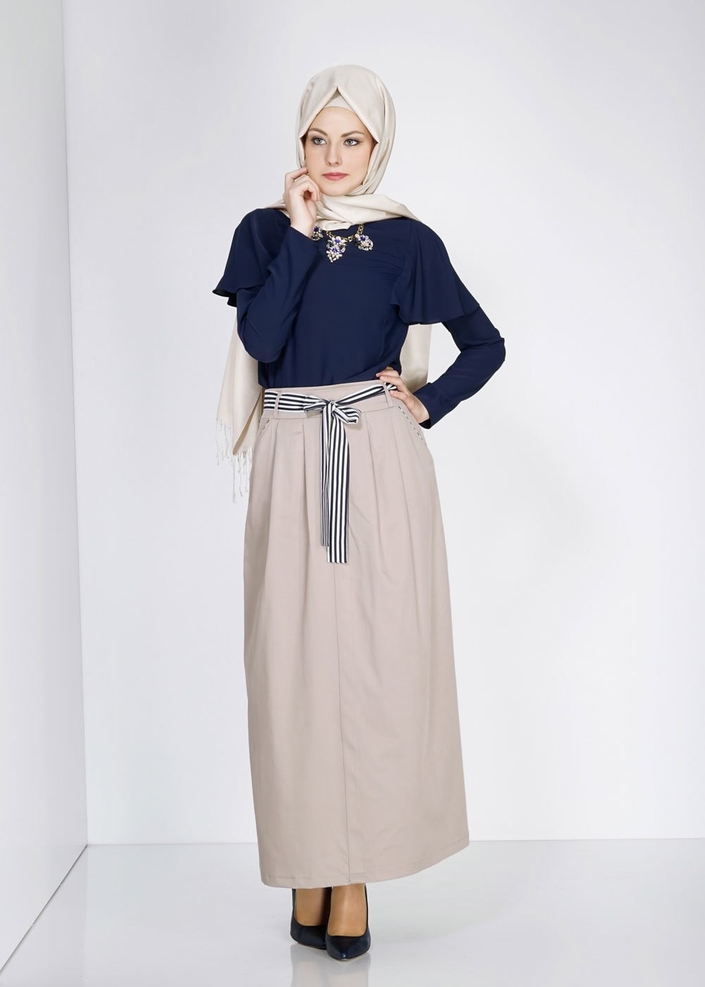 Tesettür giyim BEJ 6737 Loran Tesettür Etek