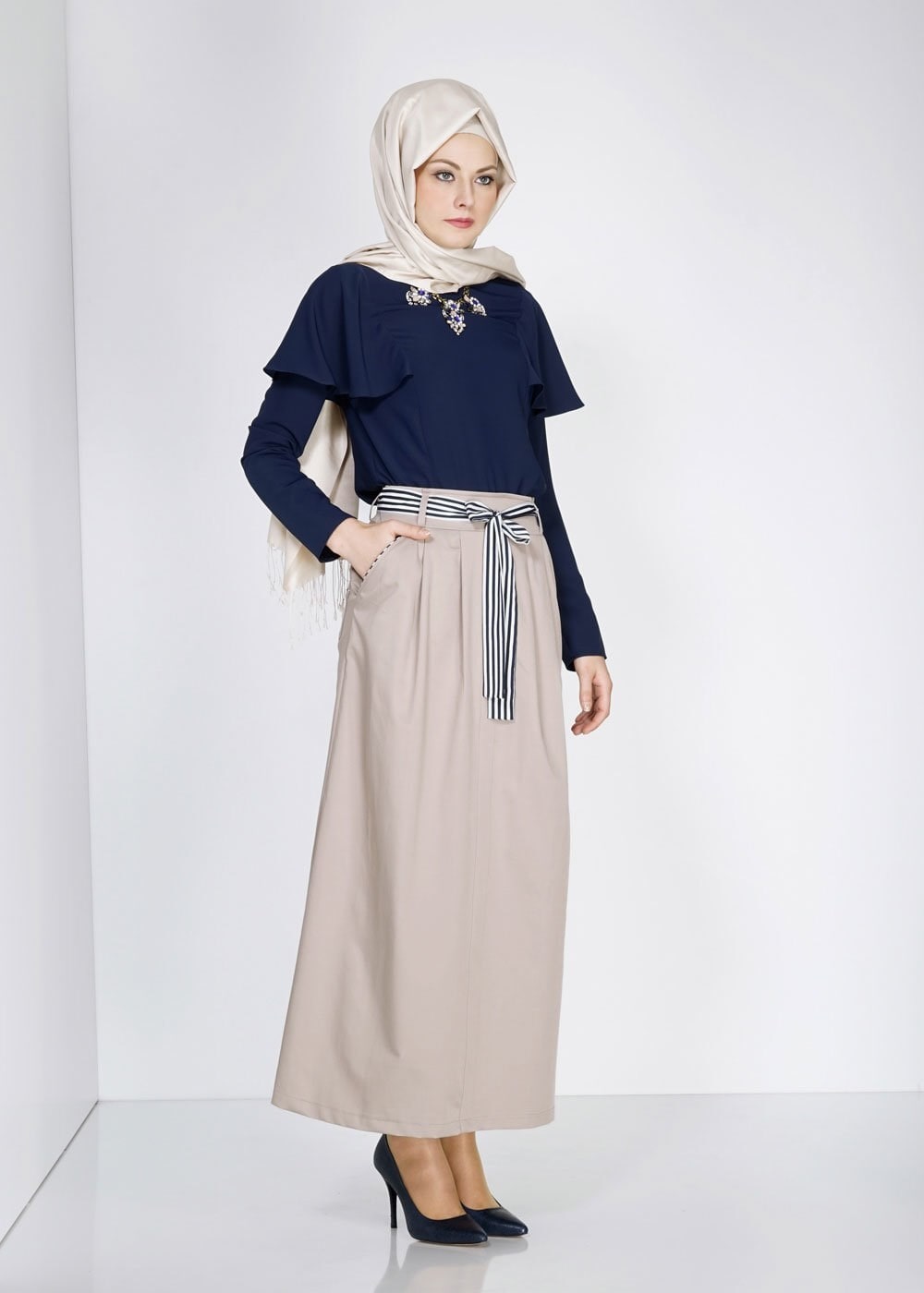 Tesettür giyim BEJ 6737 Loran Tesettür Etek