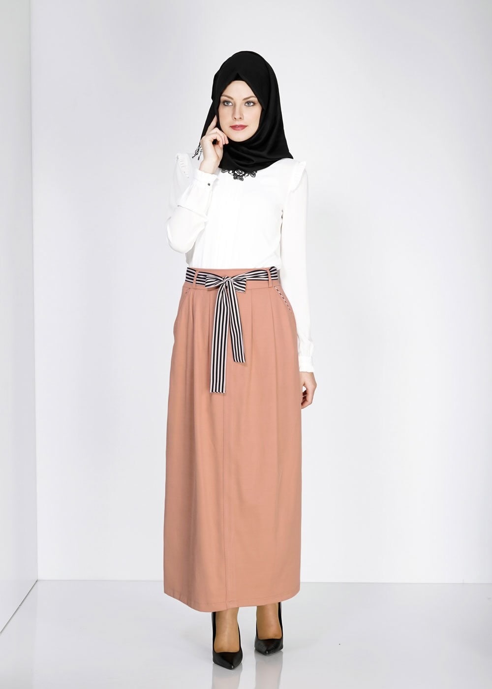 Tesettür giyim PEMBE 6737 Loran Tesettür Etek