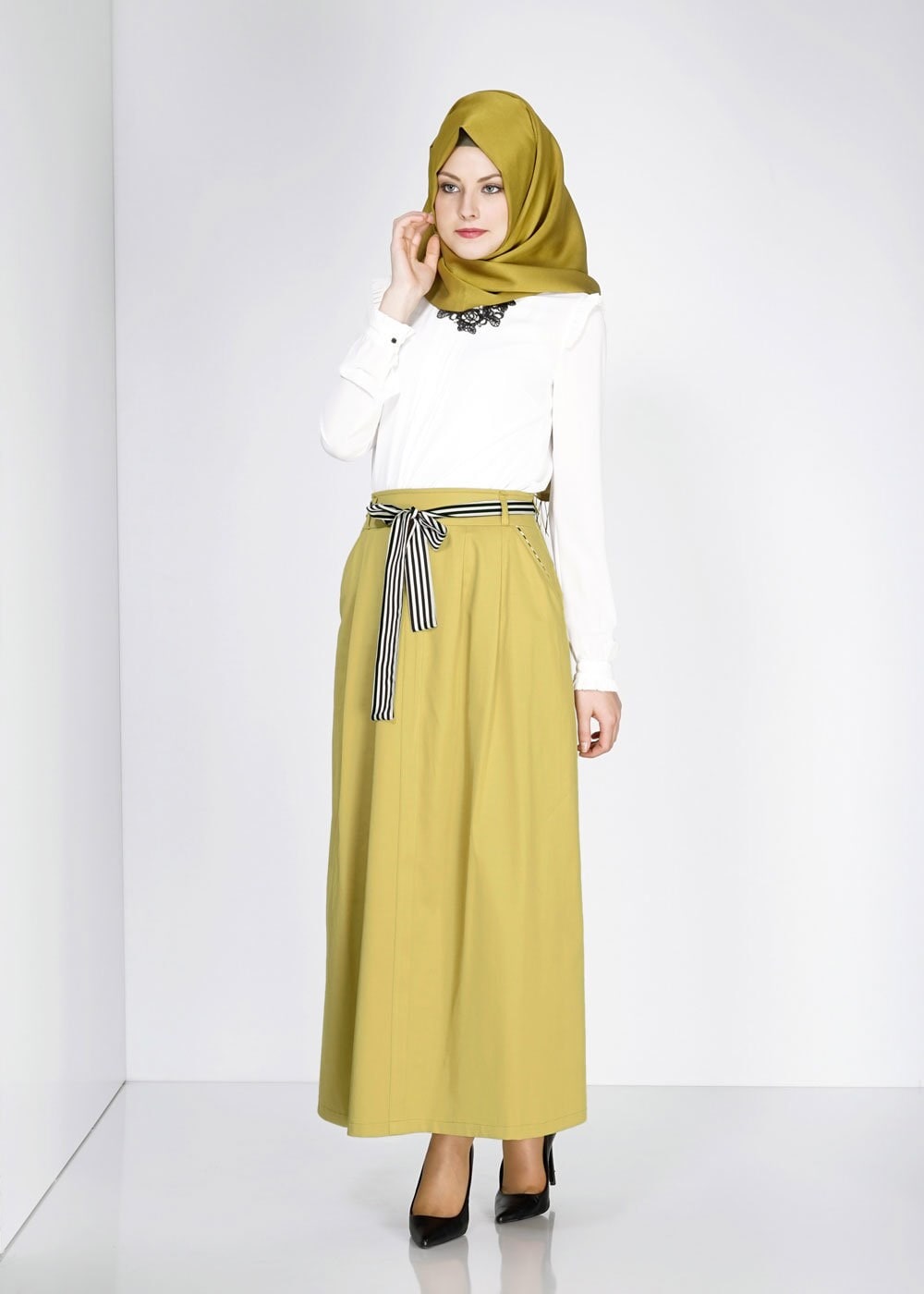 Tesettür giyim YEŞİL 6737 Loran Tesettür Etek