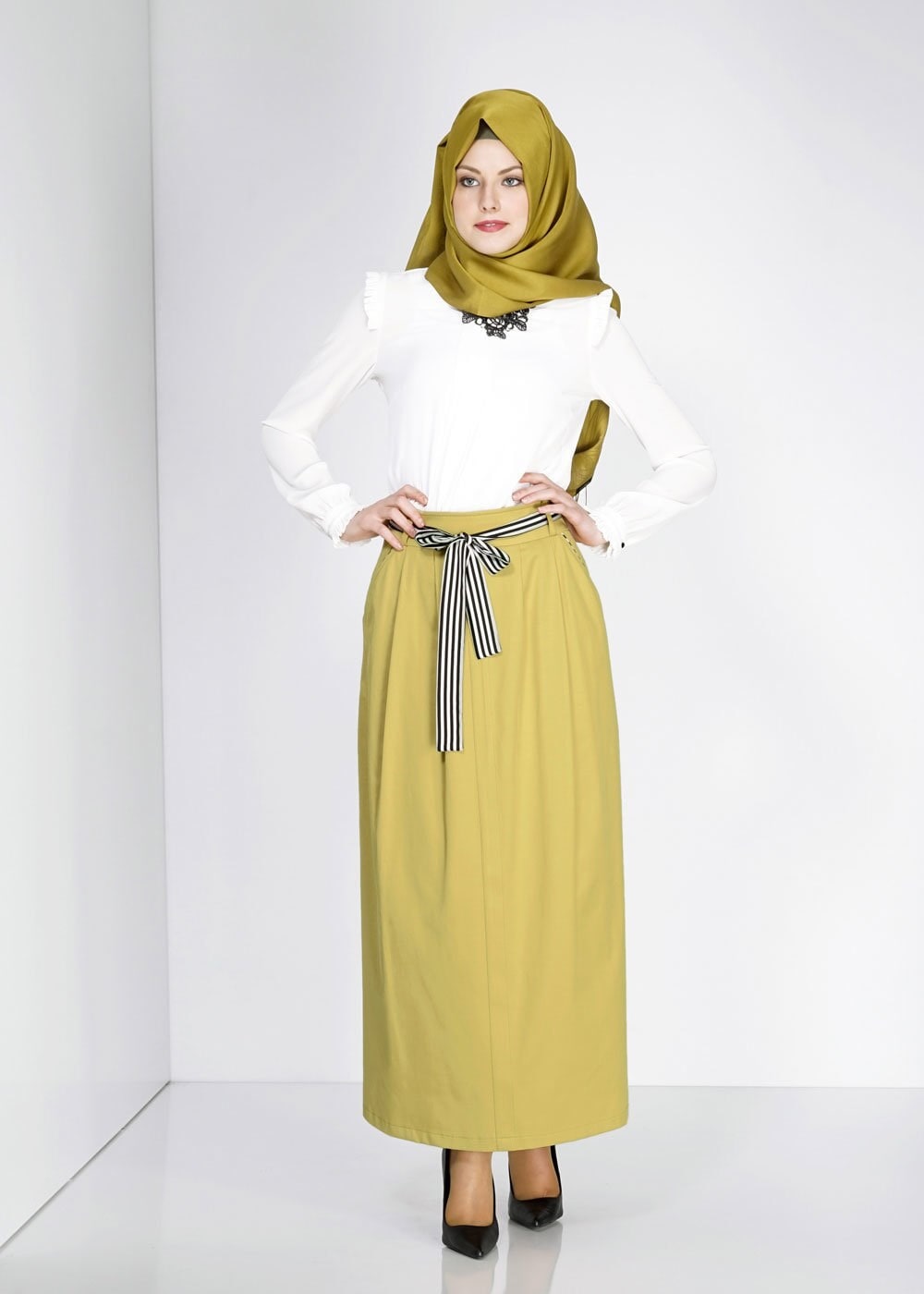 Tesettür giyim YEŞİL 6737 Loran Tesettür Etek