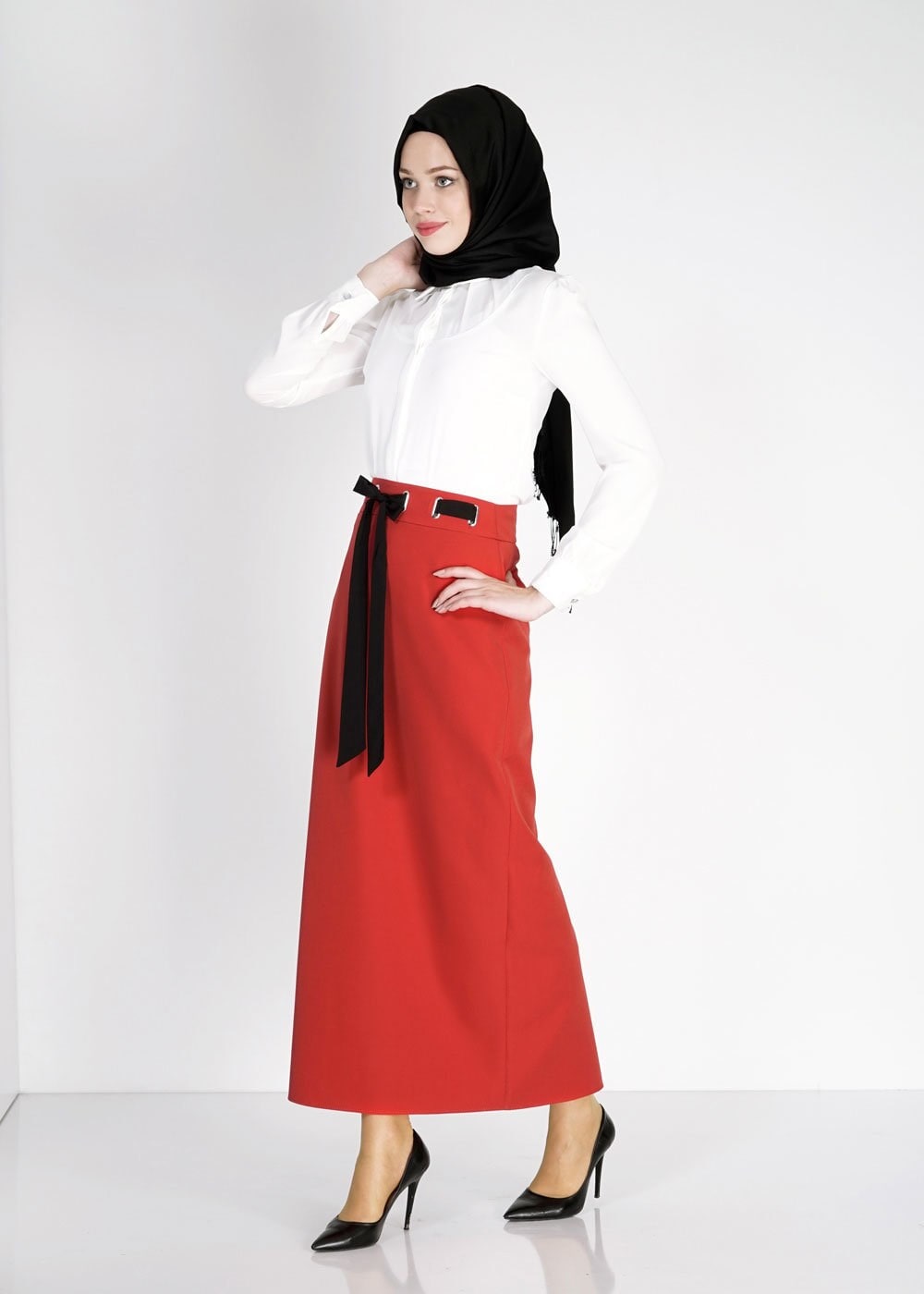 Tesettür giyim KIRMIZI 6739 Dilma Tesettür Etek