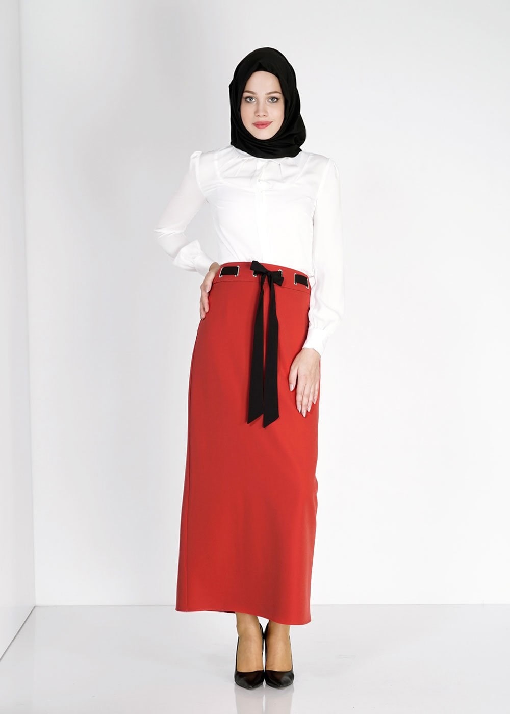 Tesettür giyim KIRMIZI 6739 Dilma Tesettür Etek