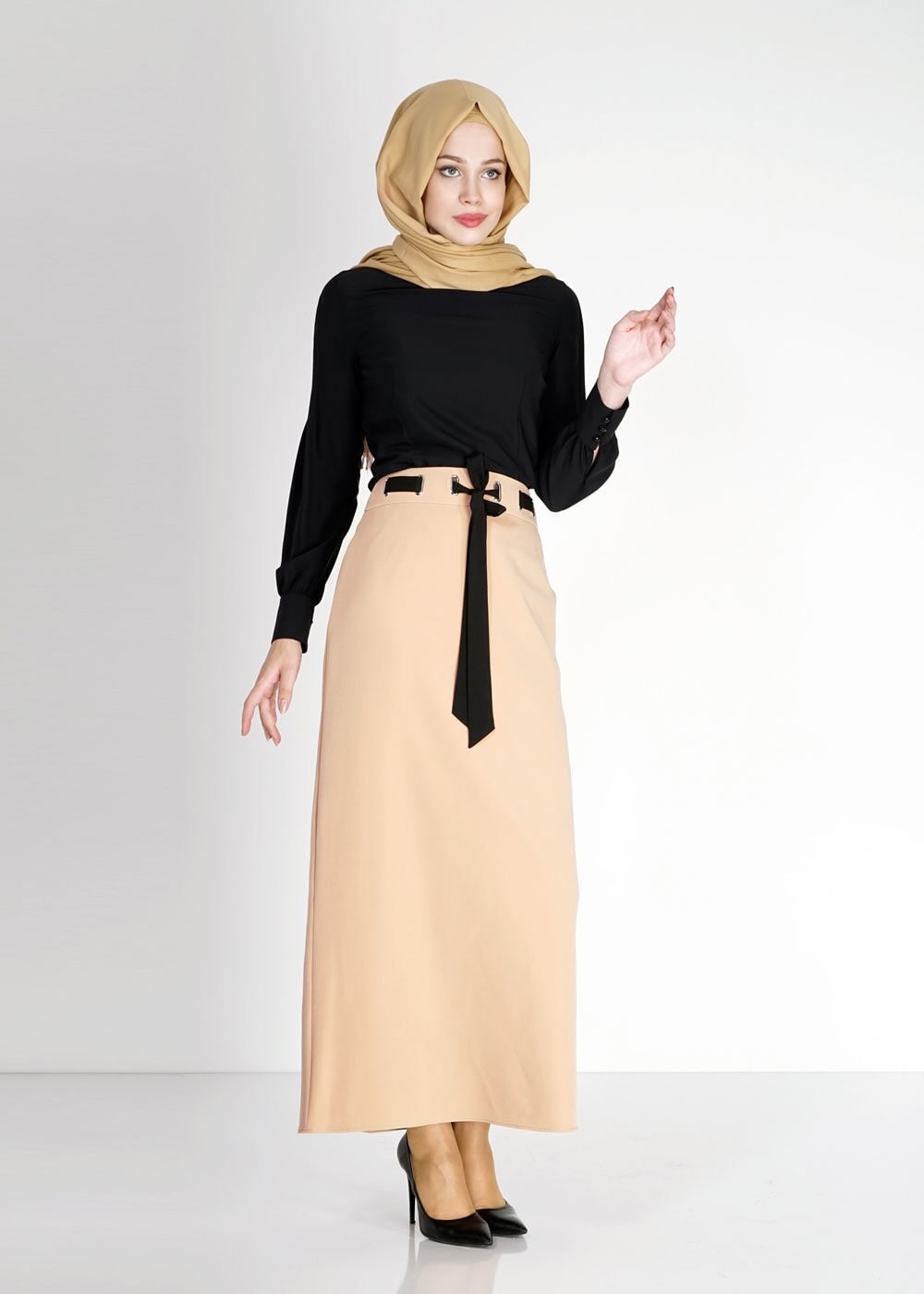 Tesettür giyim SARI 6739 Dilma Tesettür Etek