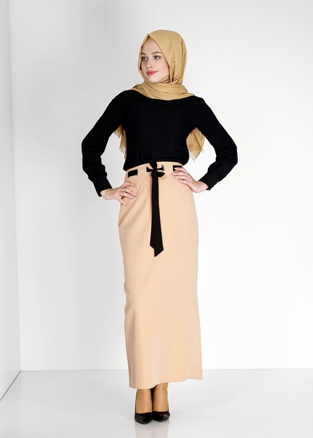 Tesettür giyim SARI 6739 Dilma Tesettür Etek