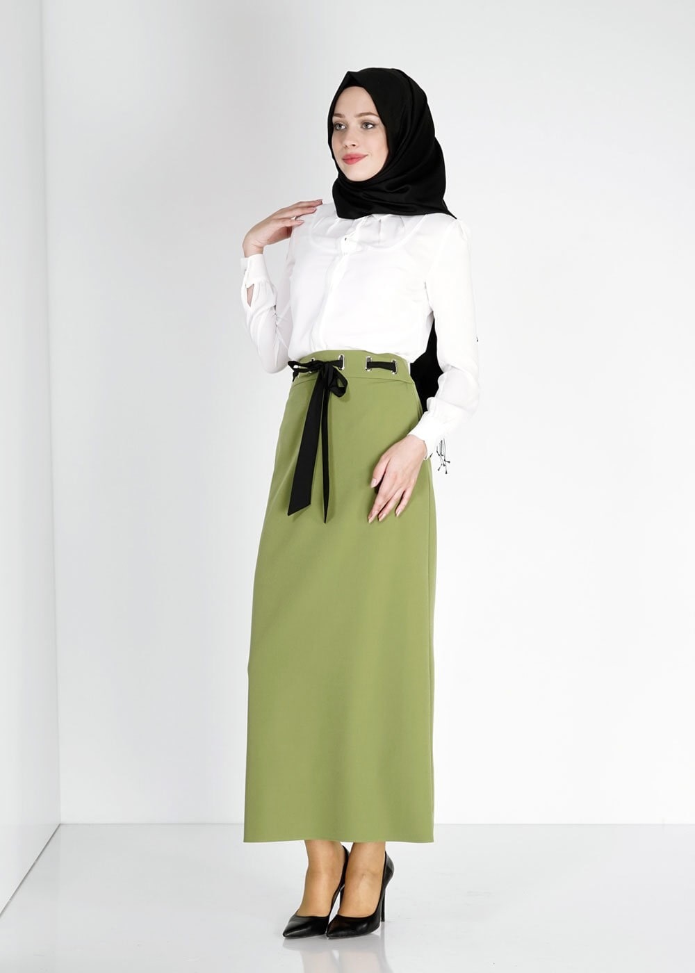 Tesettür giyim YEŞİL 6739 Dilma Tesettür Etek