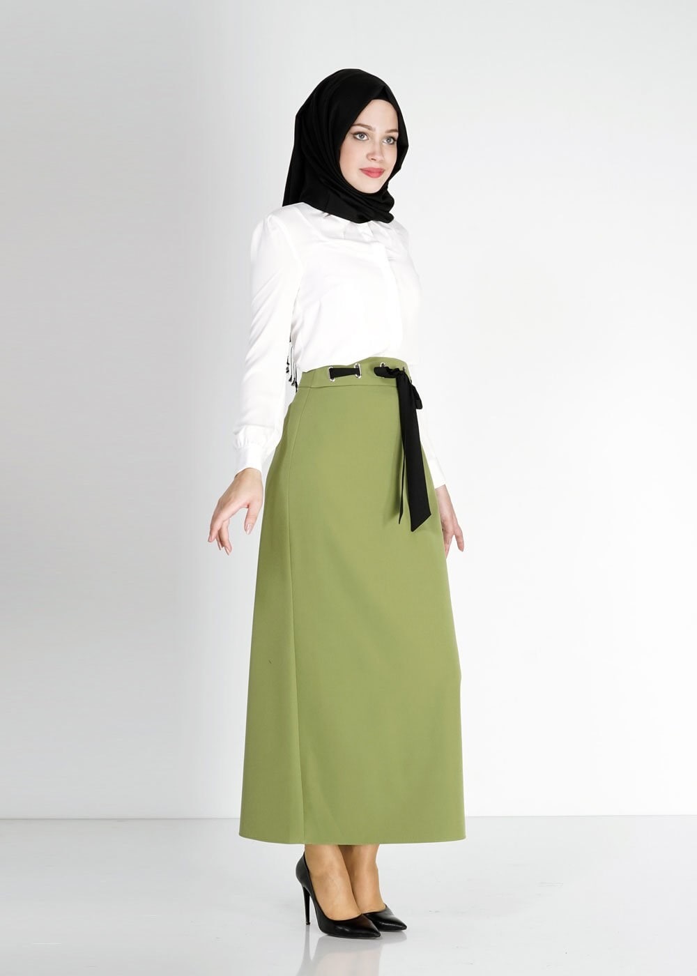 Tesettür giyim YEŞİL 6739 Dilma Tesettür Etek
