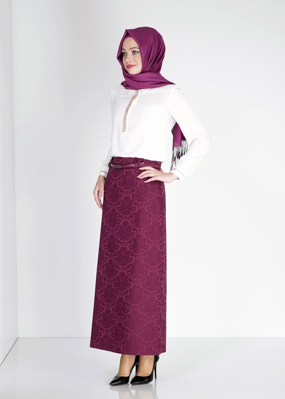 Tesettür giyim MÜRDÜM 6740 Almina Jakar Tesettür Etek