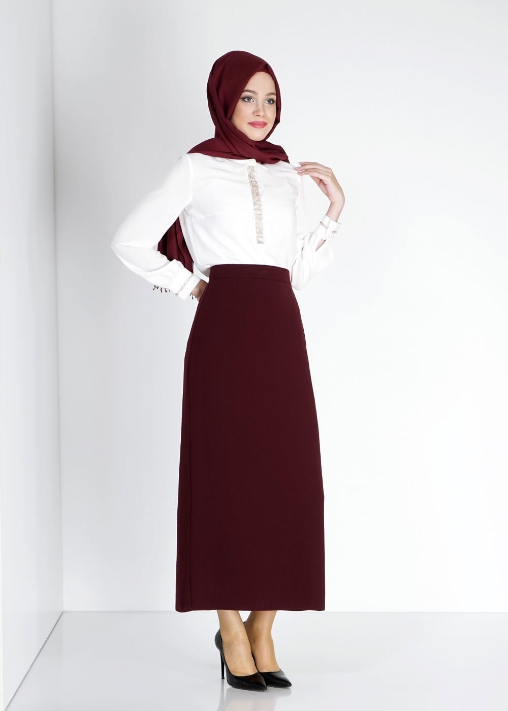 Tesettür giyim BORDO 6742 Rado Tesettür Etek