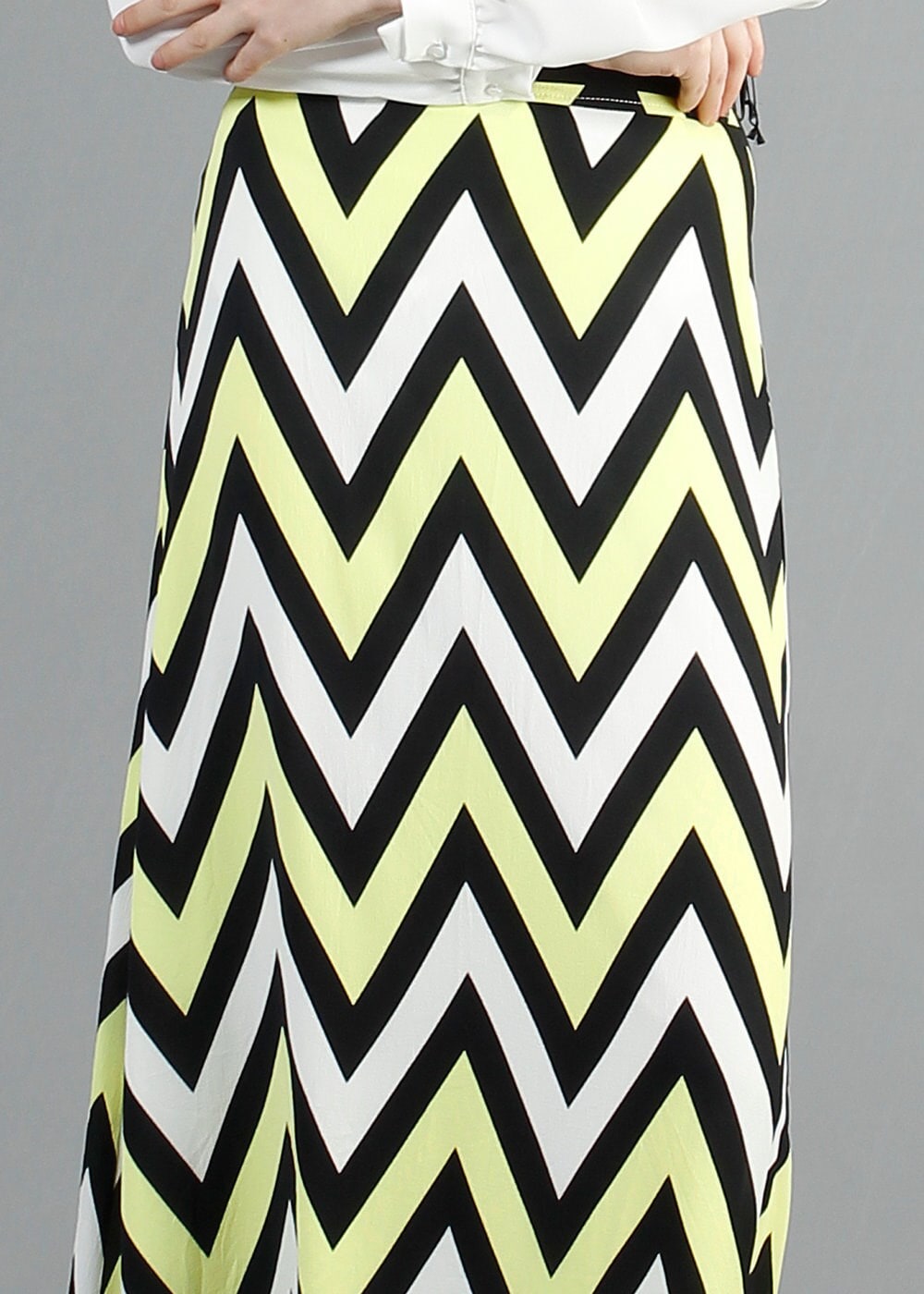 Tesettür giyim SARI ZİKZAK DESENLİ DÜZ KESİM ETEK 6746