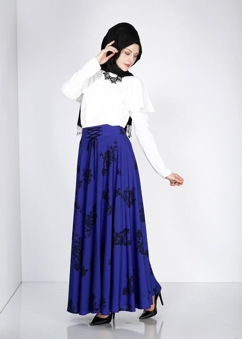 Tesettür giyim LACİVERT 6690-2 Emp.Crep Tesettür Etek