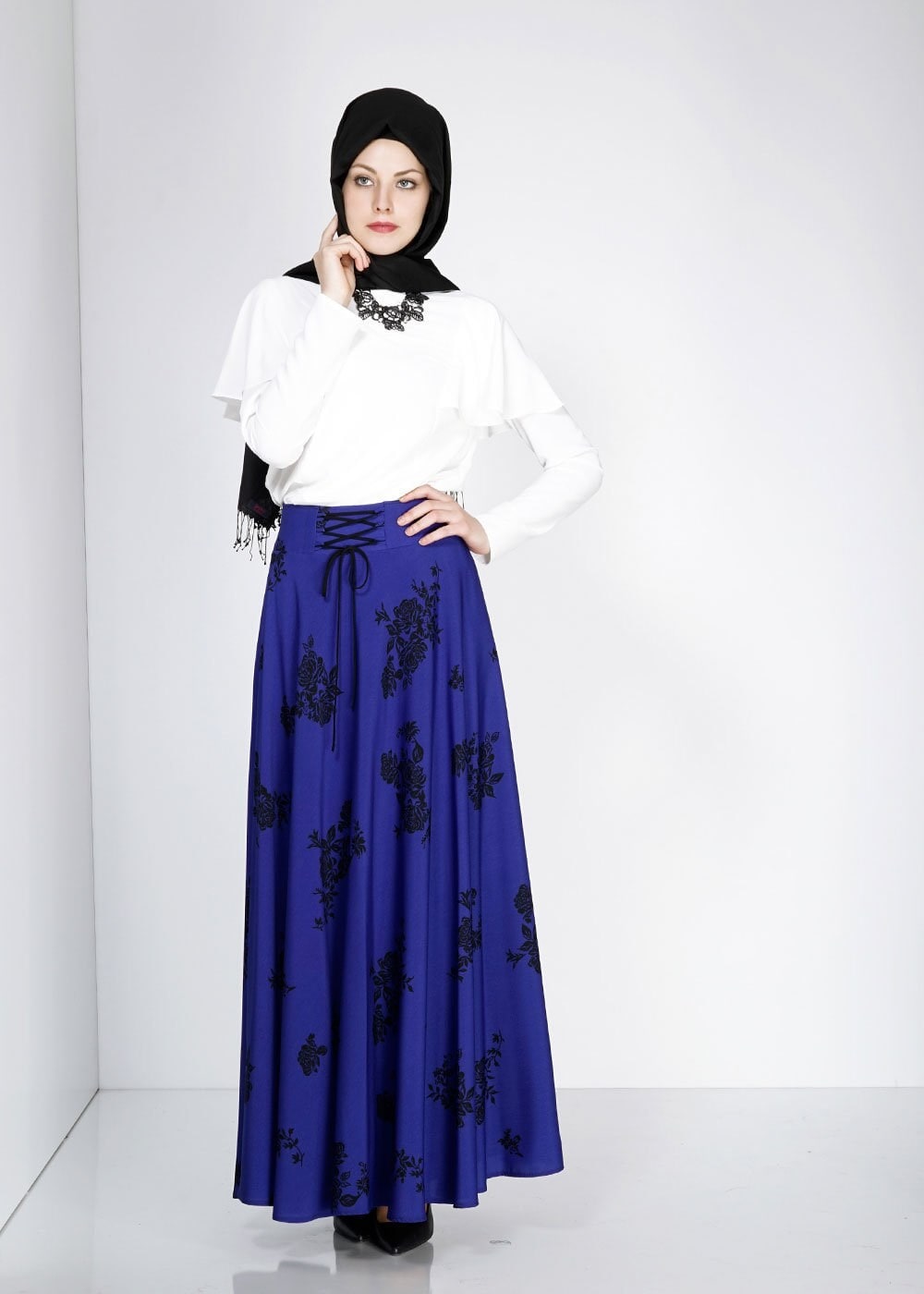 Tesettür giyim LACİVERT 6690-2 Emp.Crep Tesettür Etek