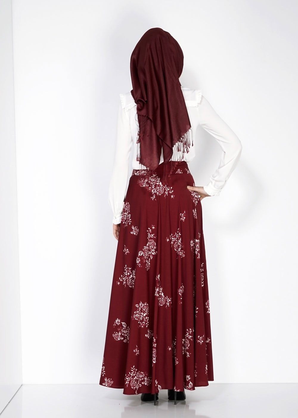 Tesettür giyim BORDO 6690-2 Emp.Crep Tesettür Etek