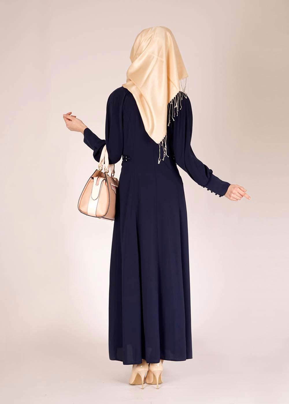 Tesettür giyim LACİVERT İŞLEMELİ TAŞ DETAYLI FERACE 8121