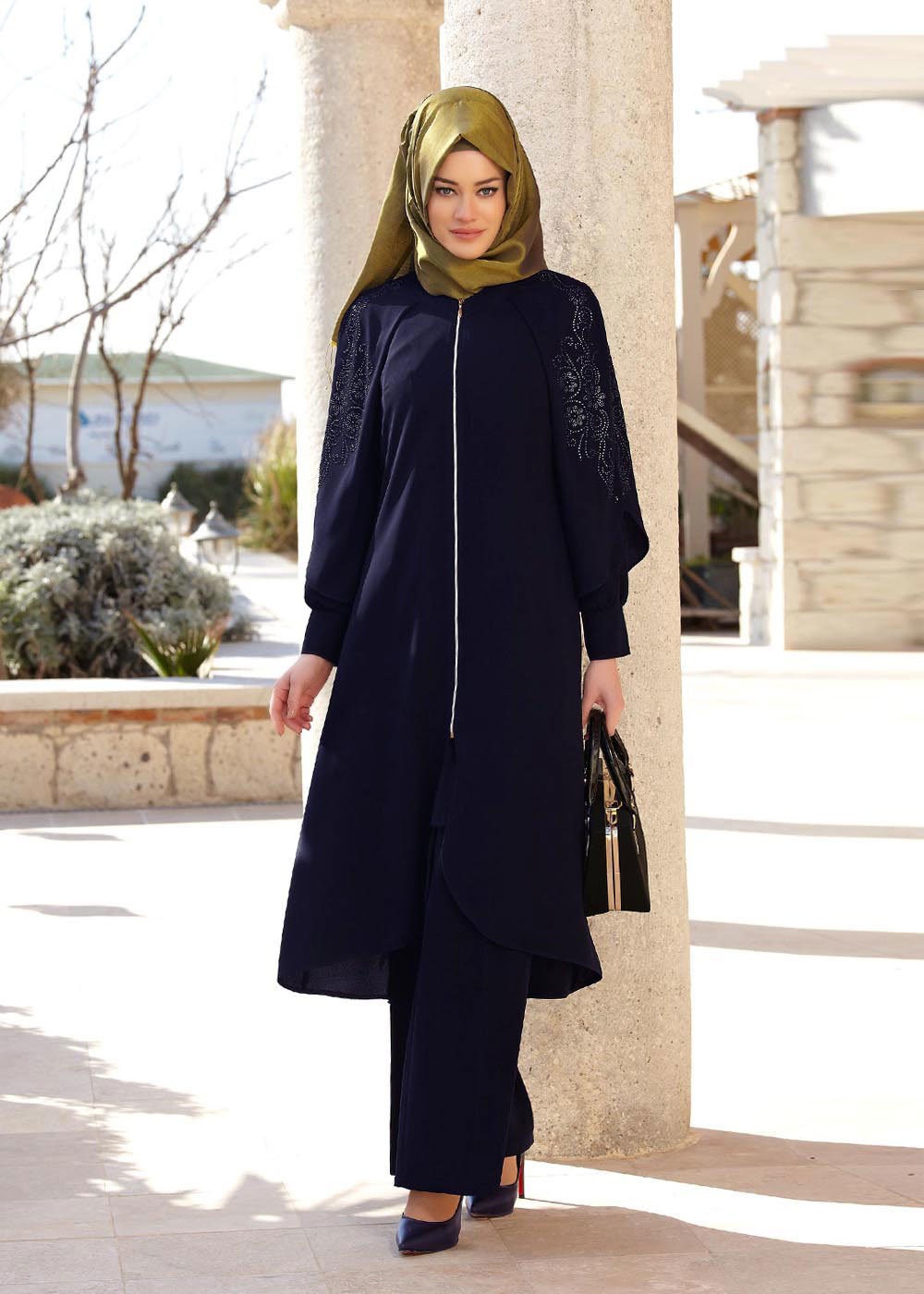 Tesettür giyim LACİVERT KOLLARI İŞLEMELİ PANTOLON FERACE 8149