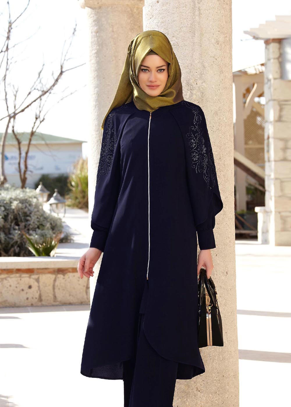 Tesettür giyim LACİVERT KOLLARI İŞLEMELİ PANTOLON FERACE 8149