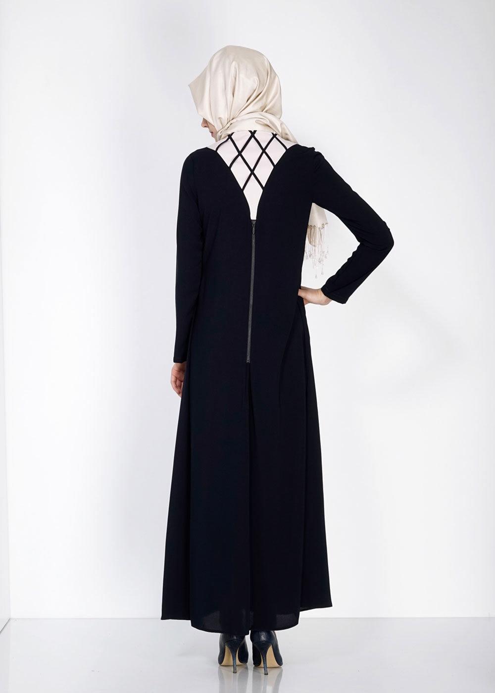 Tesettür giyim LACİVERT BAKLAVA DESENLİ FERMUARLI FERACE 8152