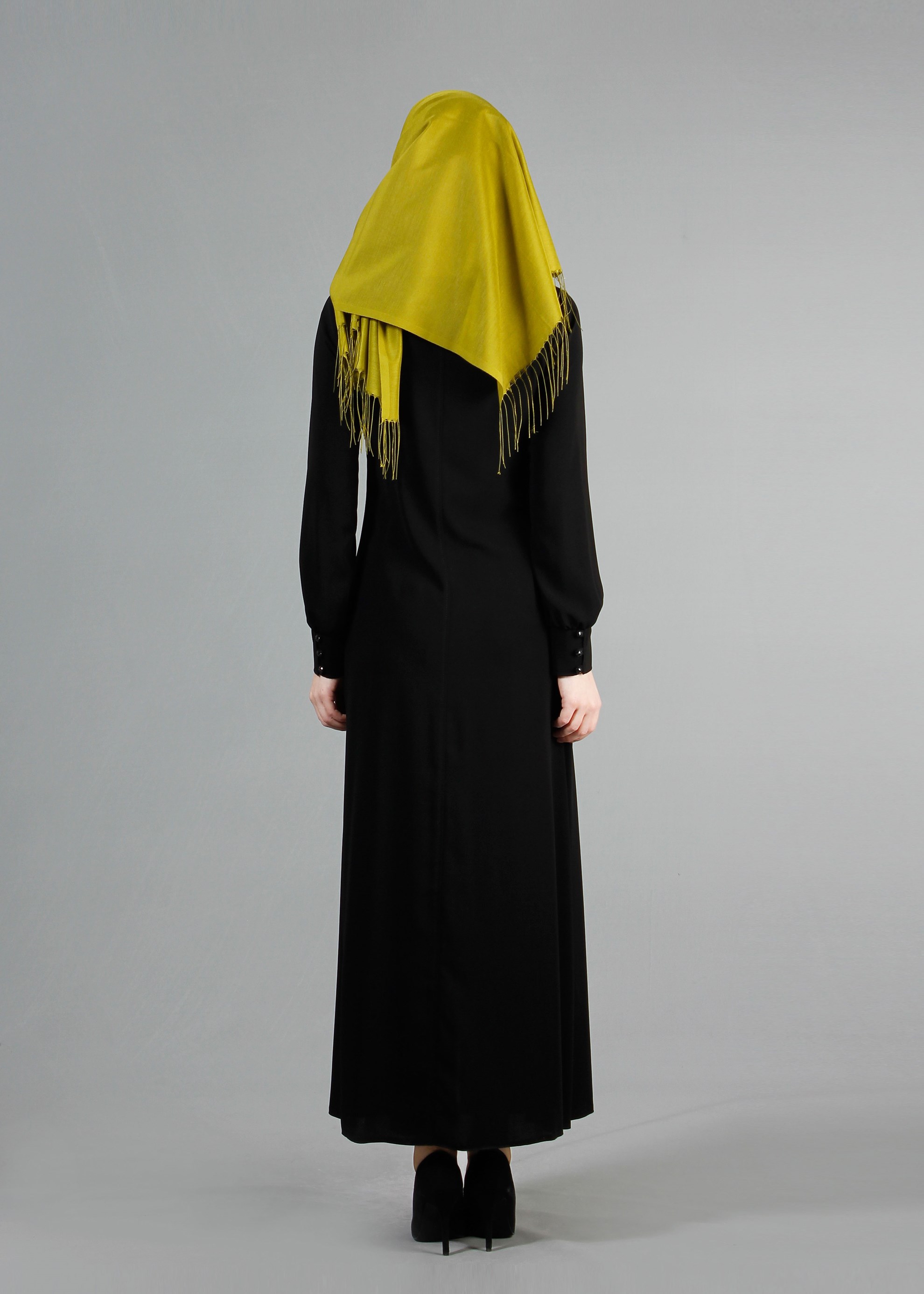 Tesettür giyim SİYAH İKİ RENKLİ FERMUARLI FERACE 8162