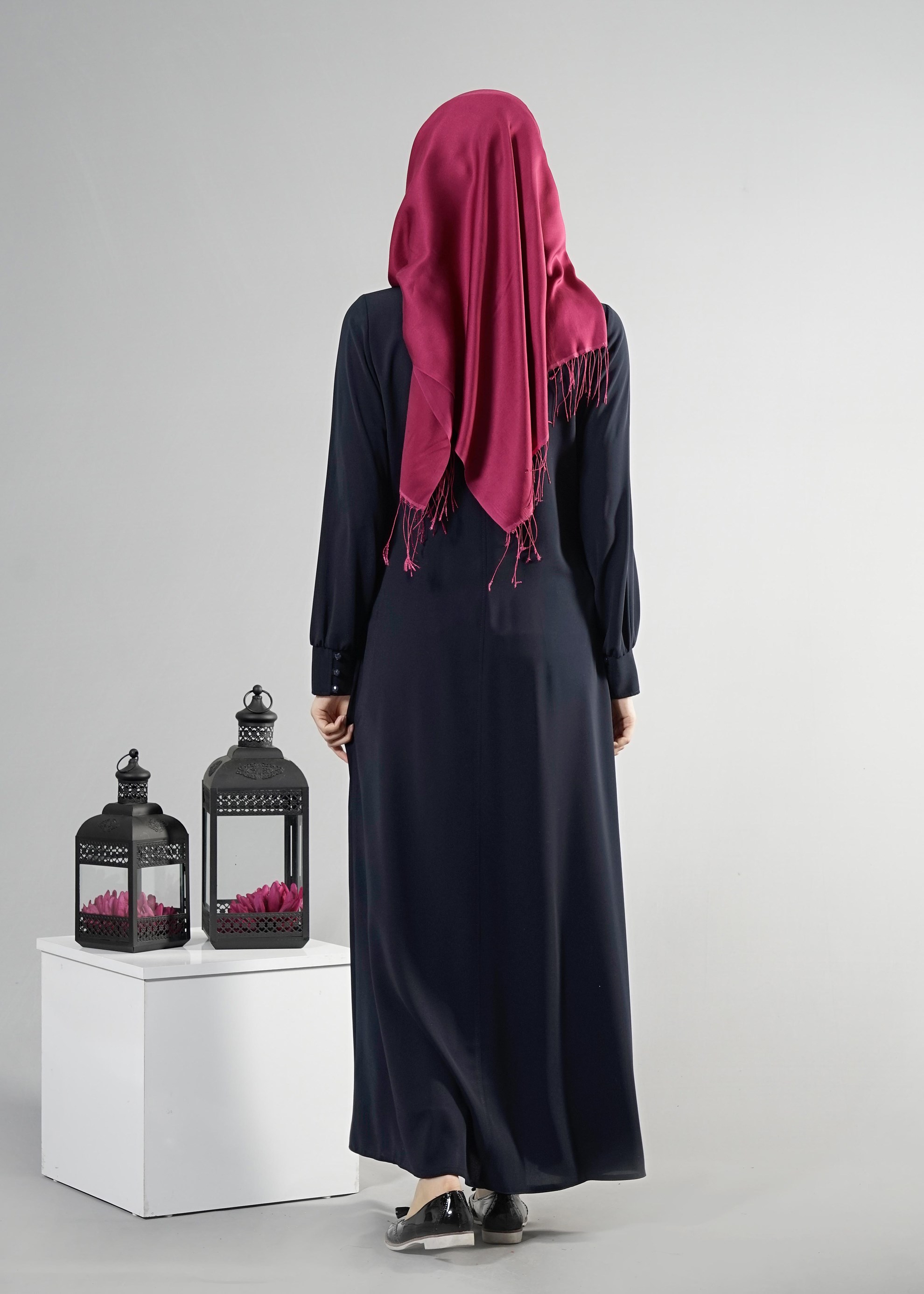 Tesettür giyim LACİVERT İKİ RENKLİ FERMUARLI FERACE 8162