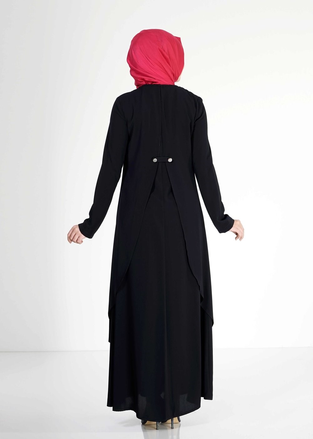 Tesettür giyim LACİVERT DÜĞME DETAYLI ŞERİTLİ FERACE 8163