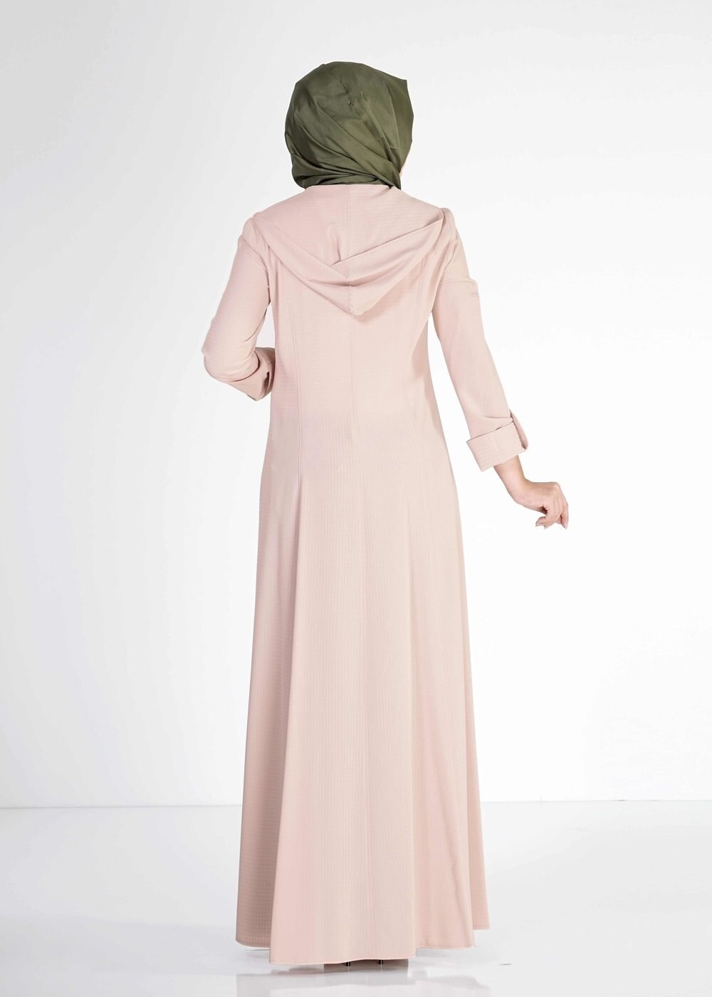 Tesettür giyim PUDRA KAPÜŞONLU DÜĞME DETAYLI FERACE 8167