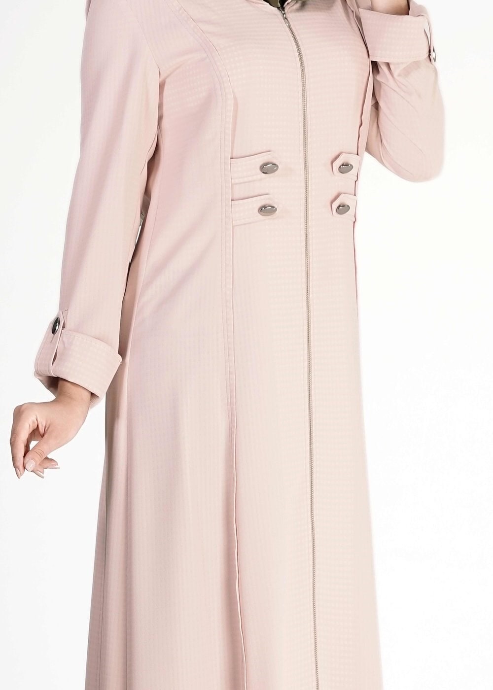Tesettür giyim PUDRA KAPÜŞONLU DÜĞME DETAYLI FERACE 8167