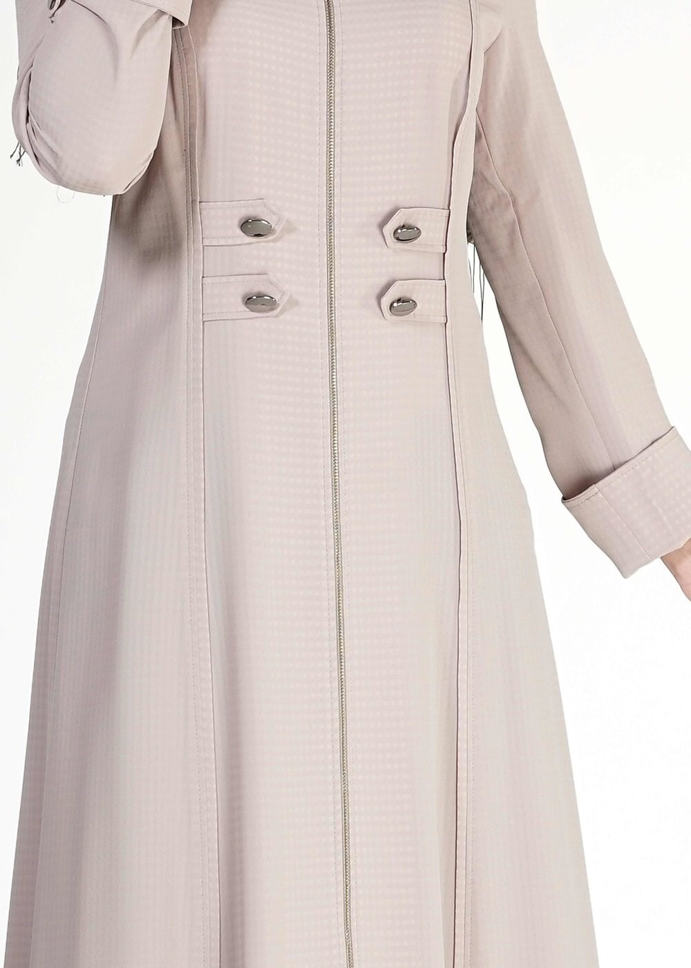 Tesettür giyim BEJ KAPÜŞONLU DÜĞME DETAYLI FERACE 8167