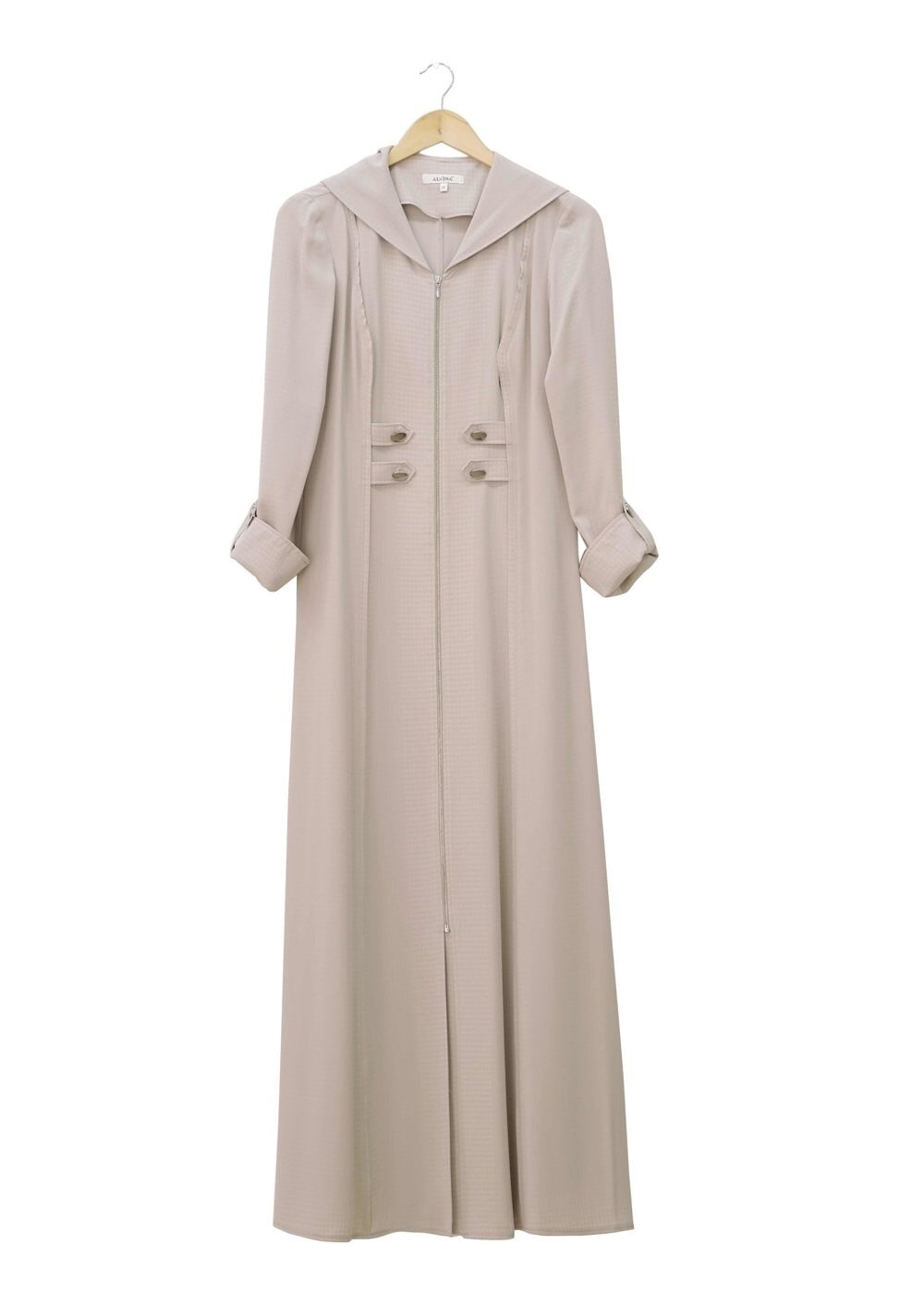 Tesettür giyim BEJ KAPÜŞONLU DÜĞME DETAYLI FERACE 8167