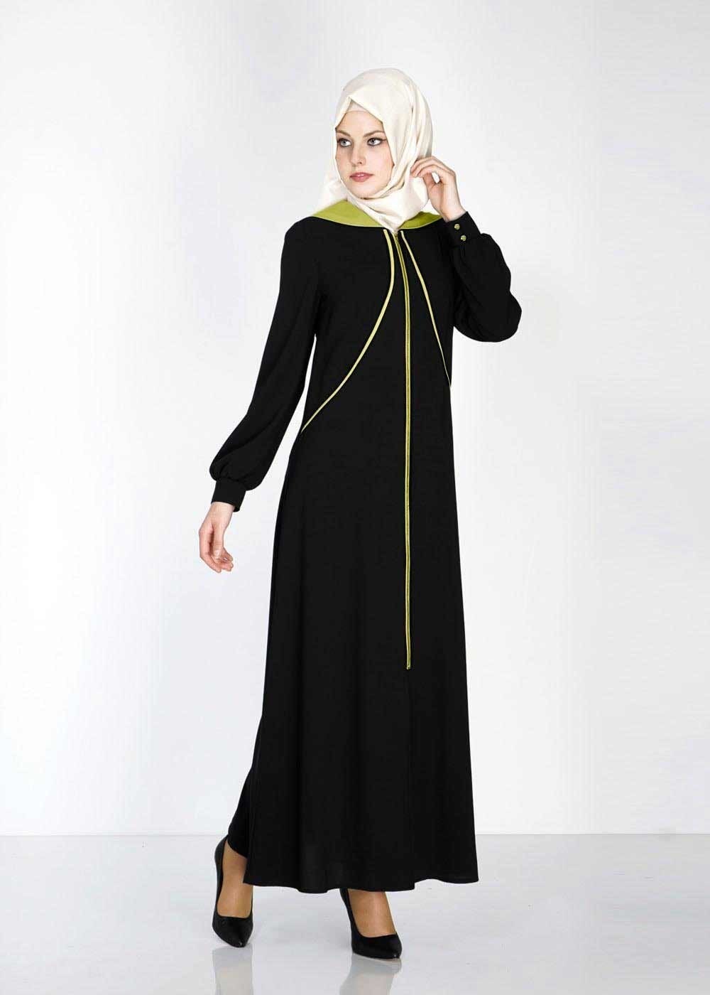 Tesettür giyim SİYAH KAPÜŞONLU FERMUARLI FERACE 8169