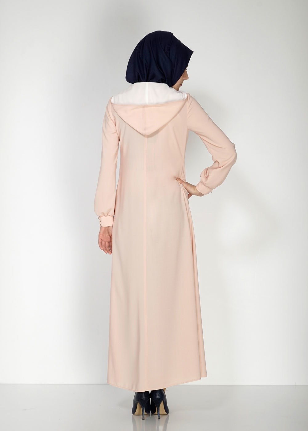 Hijab clothing POWDER HOODED ZIPPERED TOPCOAT 8169