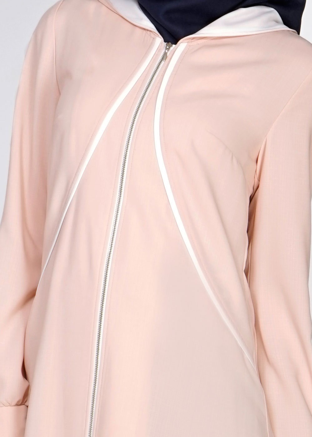 Hijab clothing POWDER HOODED ZIPPERED TOPCOAT 8169