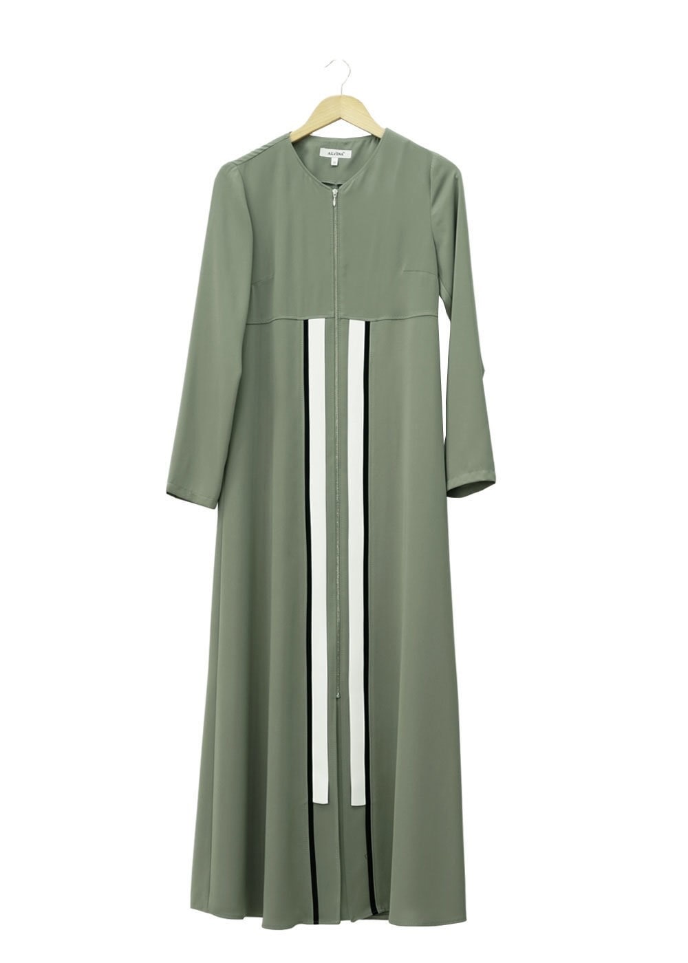 Tesettür giyim HAKİ FERMUARLI ÇİZGİ DETAYLI FERACE 8170