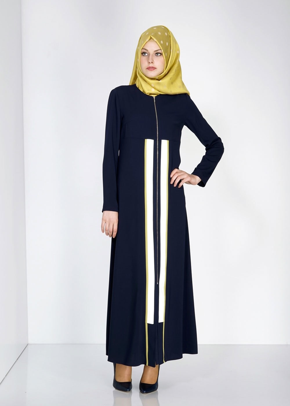 Tesettür giyim LACİVERT FERMUARLI ÇİZGİ DETAYLI FERACE 8170