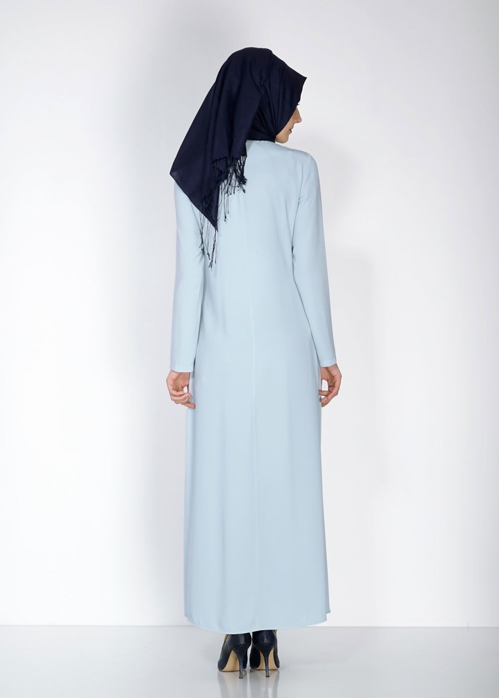 Tesettür giyim MAVİ FERMUARLI ÇİZGİ DETAYLI FERACE 8170