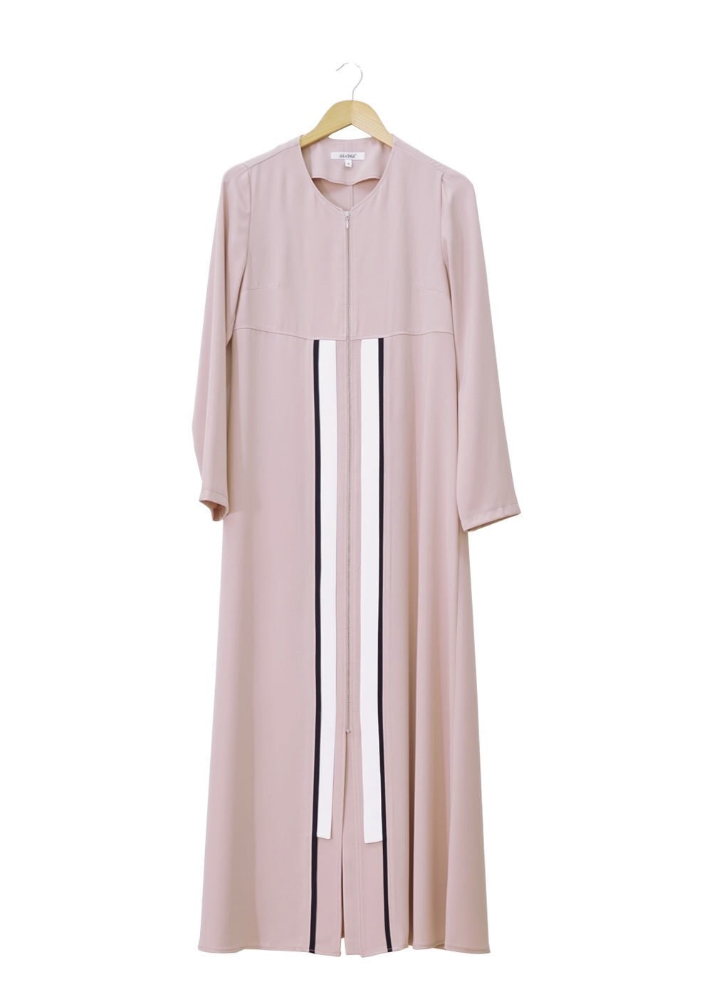 Tesettür giyim PUDRA FERMUARLI ÇİZGİ DETAYLI FERACE 8170