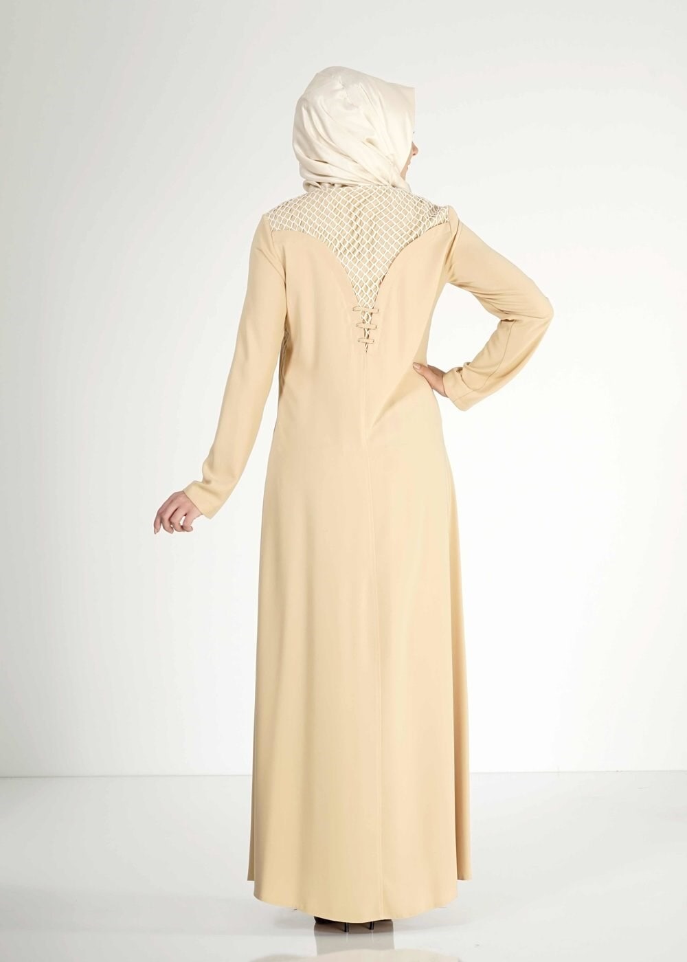 Tesettür giyim SARI FİLE DETAYLI DÜĞMELİ FERACE 8173