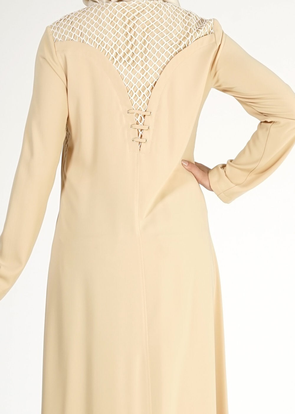 Tesettür giyim SARI FİLE DETAYLI DÜĞMELİ FERACE 8173