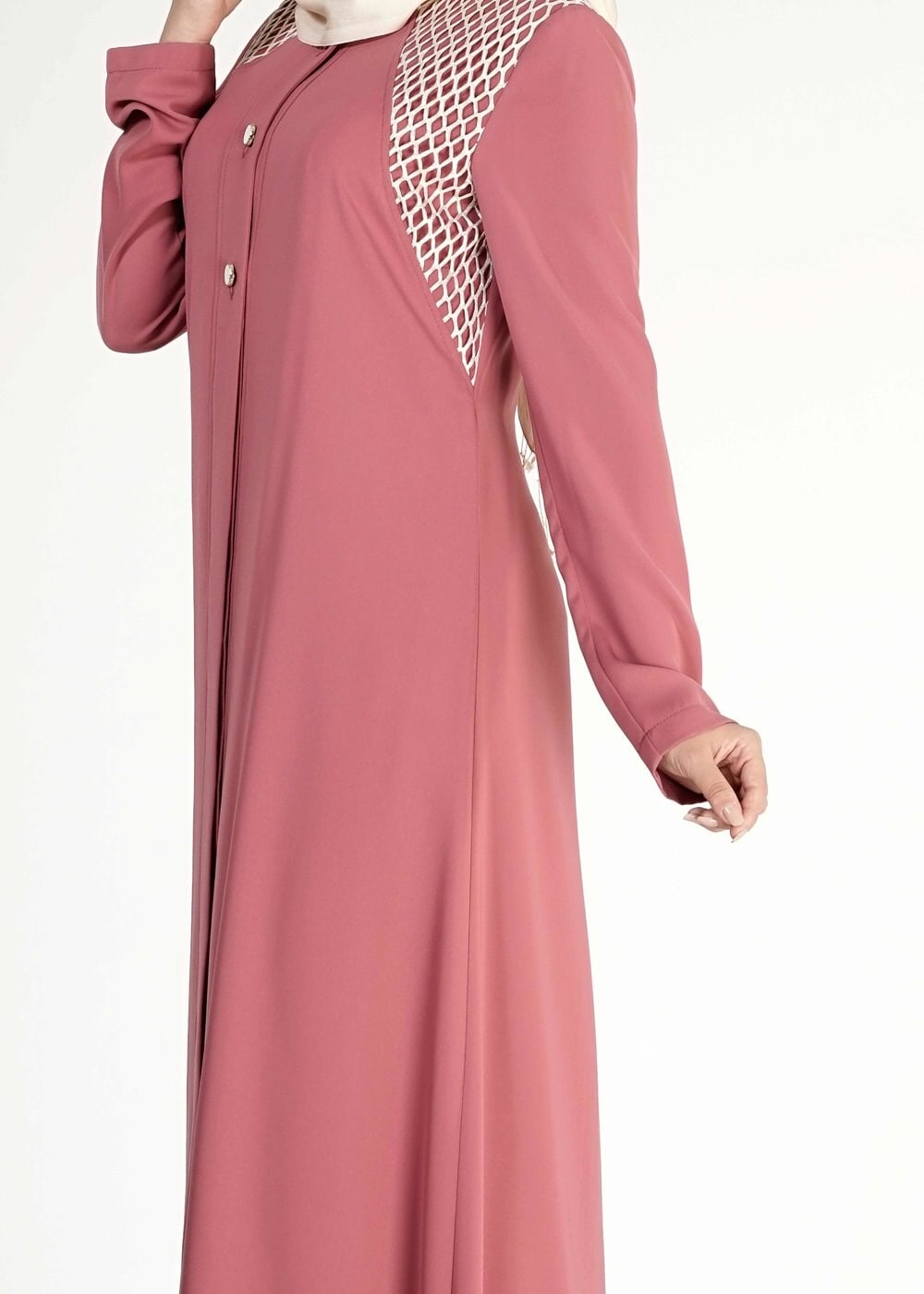 Tesettür giyim TURUNCU FİLE DETAYLI DÜĞMELİ FERACE 8173